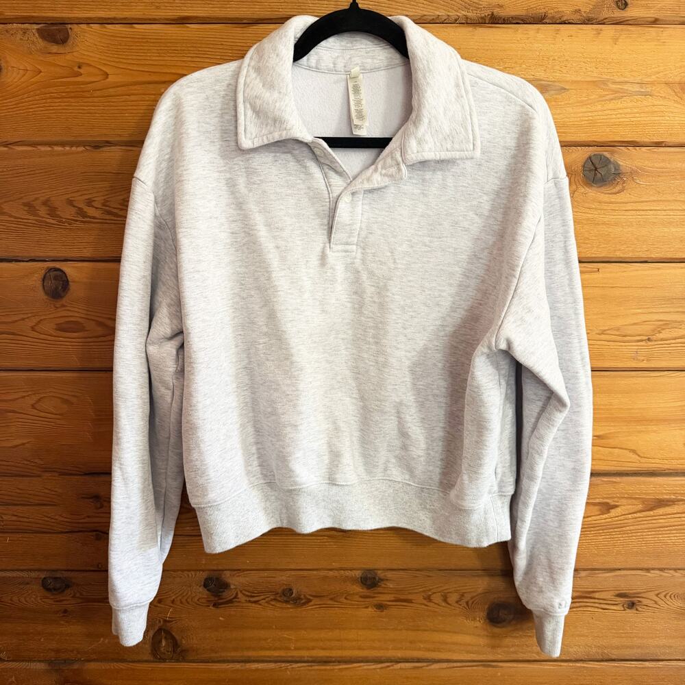 SKIMS Cotton Fleece Polo Sweatshirt Large Light Heather Grey